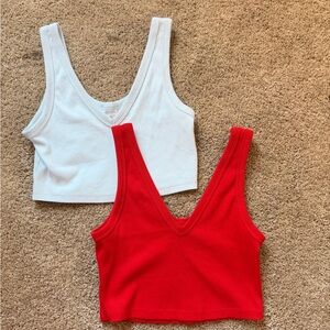 Target V-Neck Ribbed Crop Tank Tops in Red and White